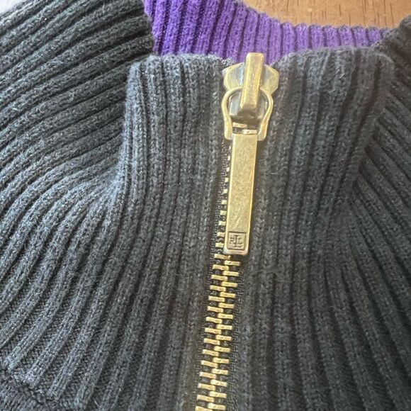 VINTAGE LAUREN RALPH LAUREN PURPLE  BLACK FULL ZIP SWEATER GOLD CREST Sz M - Picture 8 of 10